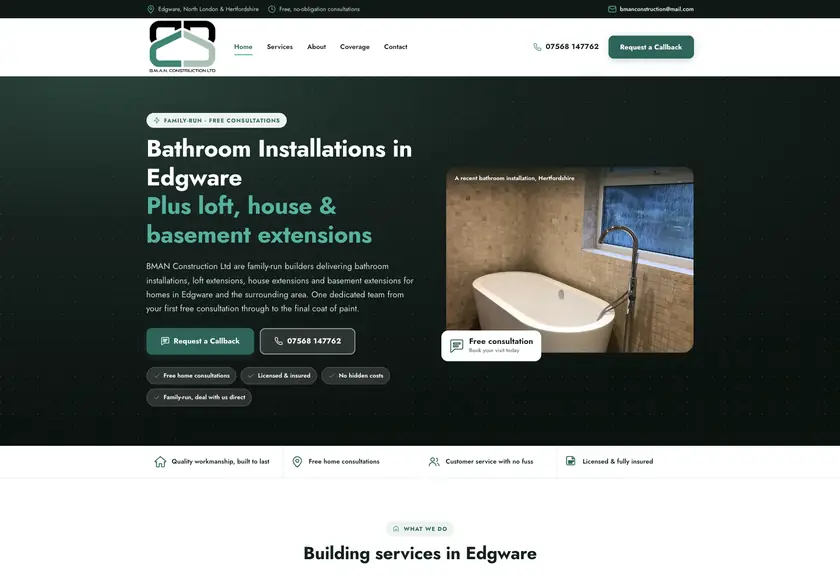 Power Domain website for a bathroom installations in Edgware, built by Stars Group