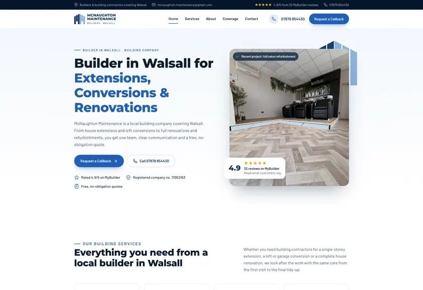 Power Domain website for a builder in Walsall, built by Stars Group