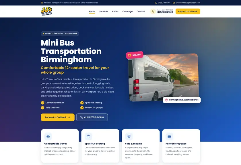 Power Domain website for a minibus transport in Birmingham, built by Stars Group
