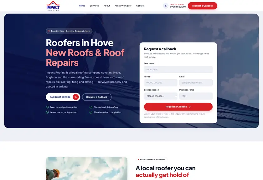 Power Domain website for a new roofs in Hove, built by Stars Group