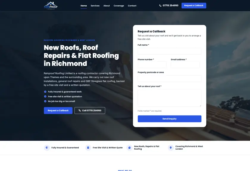 Power Domain website for a new roofs in Richmond, built by Stars Group