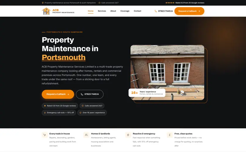 Power Domain website for a property maintenance in Portsmouth, built by Stars Group