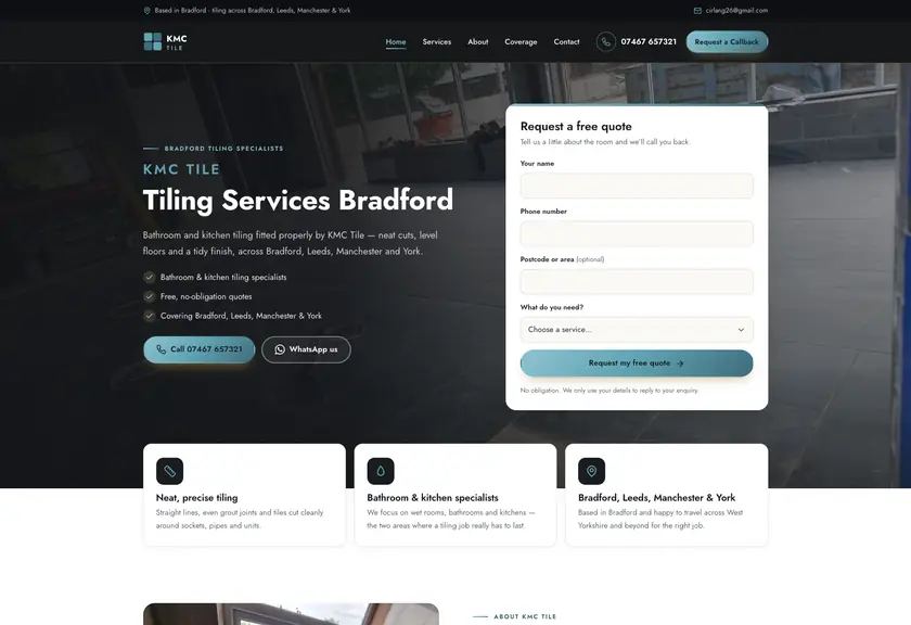 Power Domain website for a tiling services in Bradford, built by Stars Group