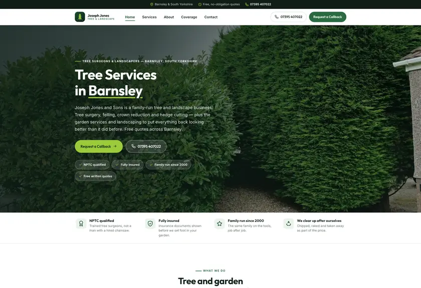 Power Domain website for a tree & garden services in Barnsley, built by Stars Group