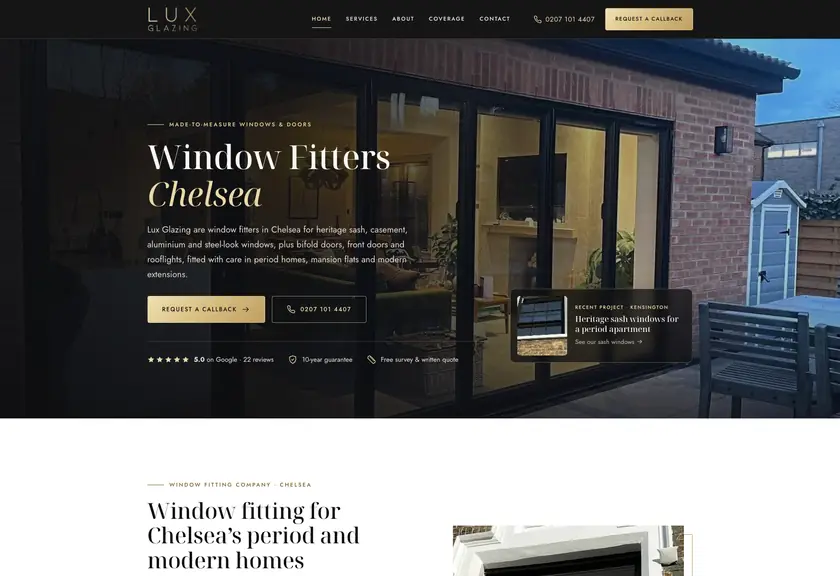 Power Domain website for a window fitters in Chelsea, built by Stars Group